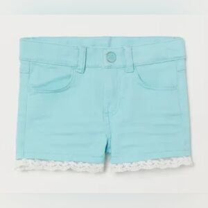 H&M Toddler Girls Lace Trim Twill Shorts- Lightweight Turquoise